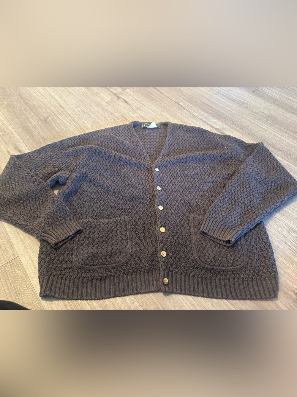 J.J. Farmer Vintage Oversized Brown Textured Knit Cardigan Button Front Cottagec